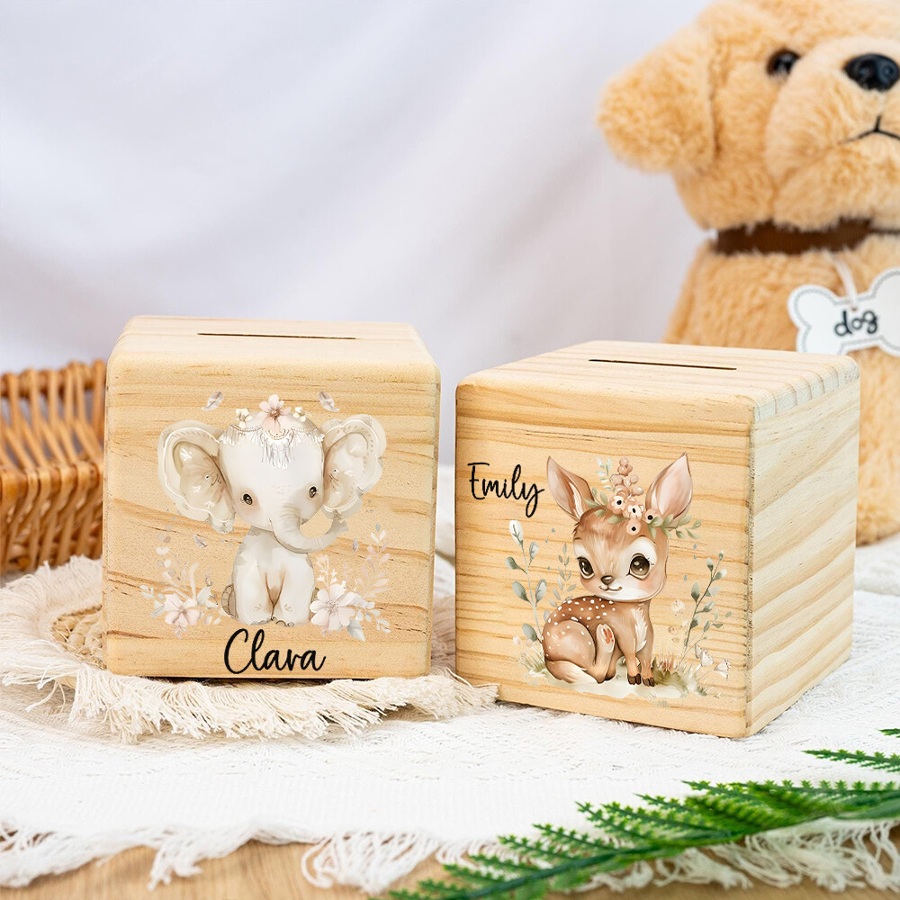 Kids Education Money - Personalised Piggy Bank Elephant Deer with