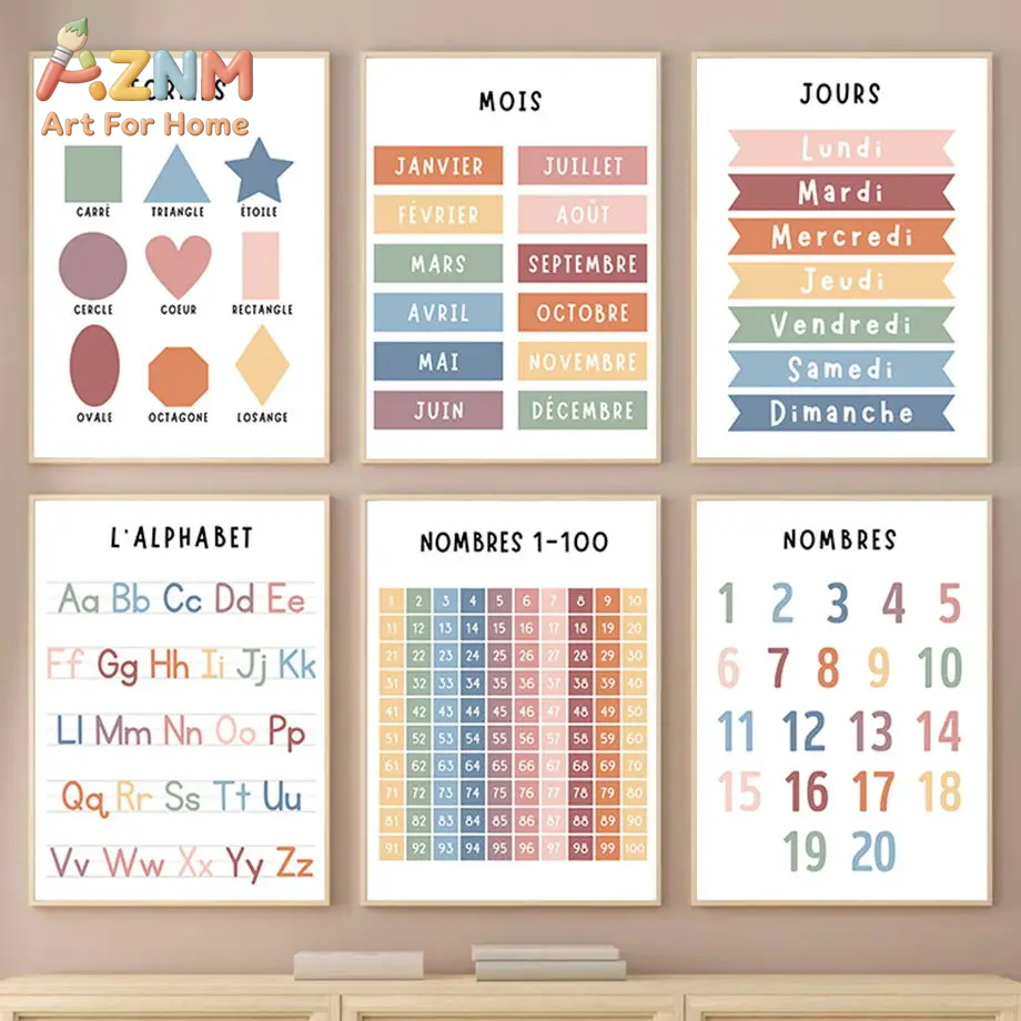 English Kids Education - English French Number Alphabet Shape Canvas