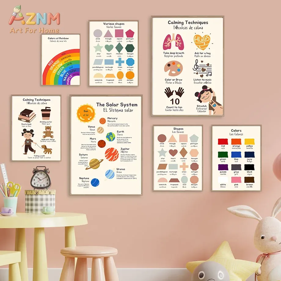 AZNM Bilingual Spanish English - Kids Education Charts 评论和价格