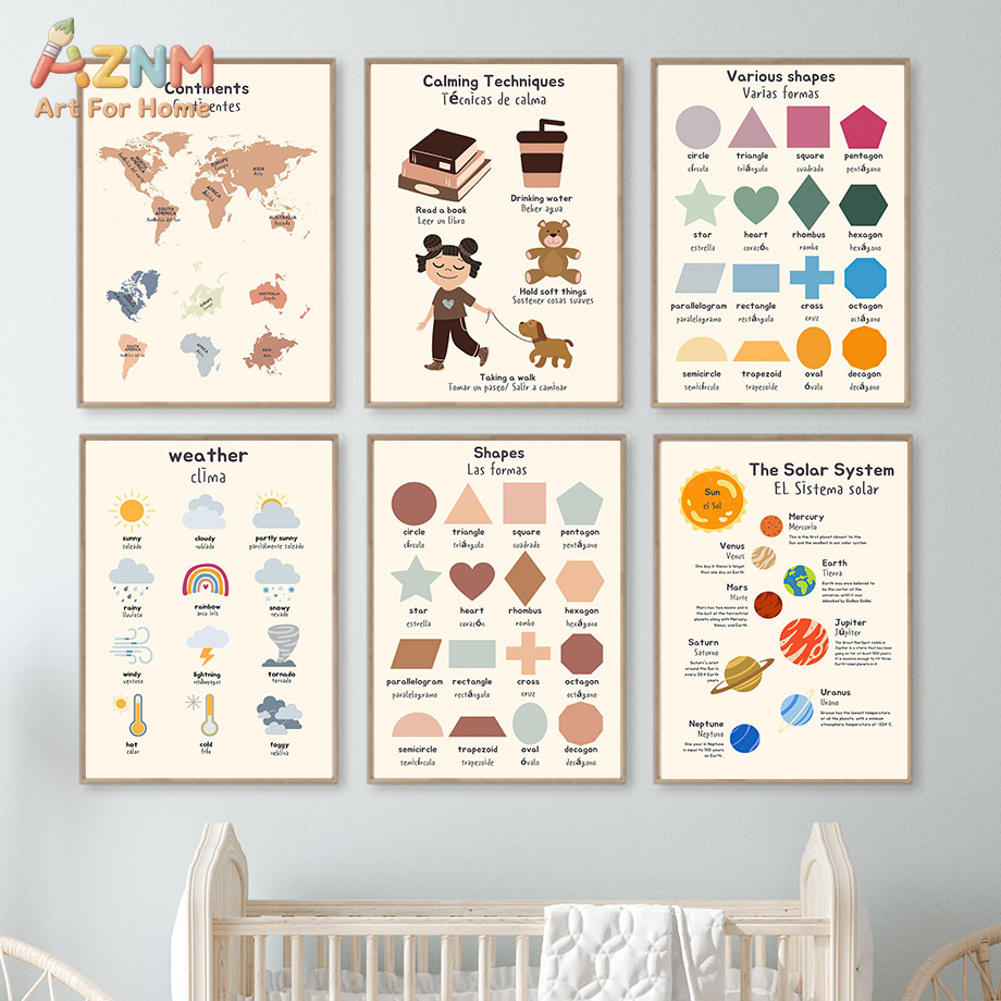 AZNM Bilingual Spanish English - Kids Education Charts 评论和价格