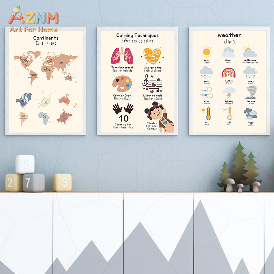 AZNM Bilingual Spanish English - Kids Education Charts 评论和价格